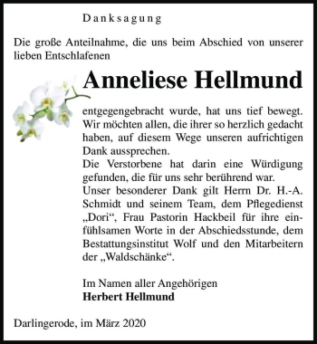 Traueranzeige von Anneliese Hellmund  von Magdeburger Volksstimme