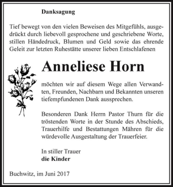 Traueranzeige von Anneliese Horn  von Magdeburger Volksstimme