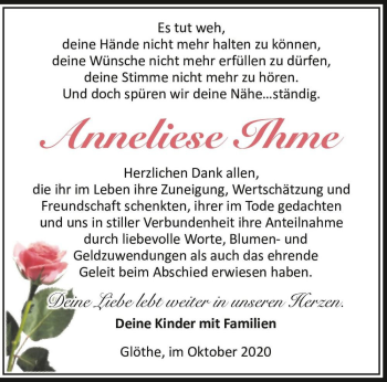 Traueranzeige von Anneliese Ihme  von Magdeburger Volksstimme