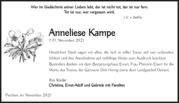 Traueranzeige von Anneliese Kampe  von Magdeburger Volksstimme