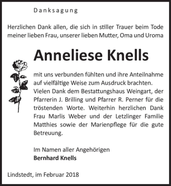 Traueranzeige von Anneliese Knells  von Magdeburger Volksstimme