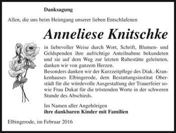 Traueranzeige von Anneliese Knitschke  von Magdeburger Volksstimme