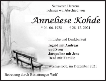Traueranzeige von Anneliese Kohde  von Magdeburger Volksstimme