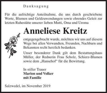 Traueranzeige von Anneliese Kreitz  von Magdeburger Volksstimme