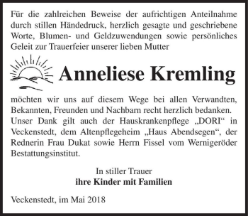 Traueranzeige von Anneliese Kremling  von Magdeburger Volksstimme