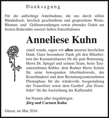 Traueranzeige von Anneliese Kuhn  von Magdeburger Volksstimme
