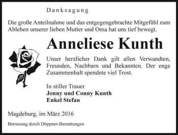 Traueranzeige von Anneliese Kunth  von Magdeburger Volksstimme