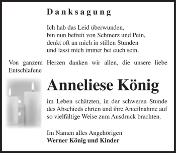 Traueranzeige von Anneliese König  von Magdeburger Volksstimme