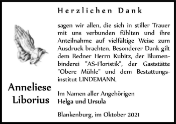 Traueranzeige von Anneliese Liborius  von Magdeburger Volksstimme