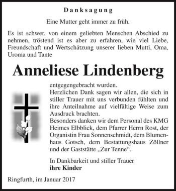 Traueranzeige von Anneliese Lindenberg  von Magdeburger Volksstimme