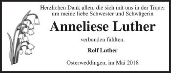 Traueranzeige von Anneliese Luther  von Magdeburger Volksstimme