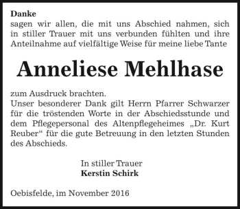 Traueranzeige von Anneliese Mehlhase  von Magdeburger Volksstimme