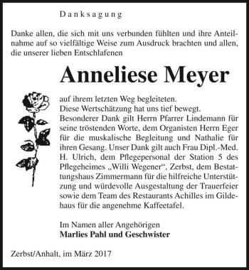 Traueranzeige von Anneliese Meyer  von Magdeburger Volksstimme