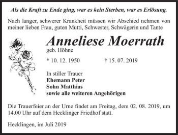 Traueranzeige von Anneliese Moerrath  von Magdeburger Volksstimme