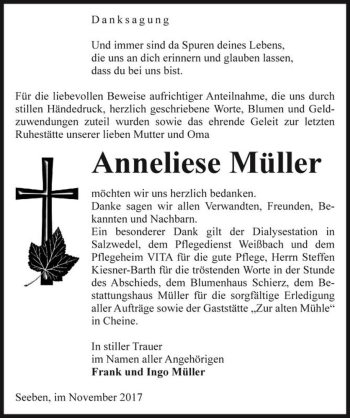 Traueranzeige von Anneliese Müller  von Magdeburger Volksstimme