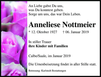 Traueranzeige von Anneliese Nottmeier  von Magdeburger Volksstimme