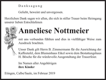 Traueranzeige von Anneliese Nottmeier  von Magdeburger Volksstimme