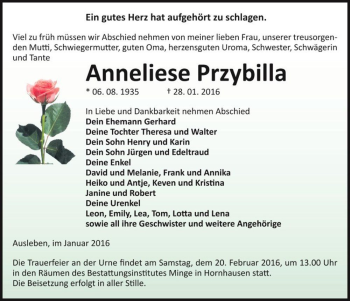 Traueranzeige von Anneliese Przybilla  von Magdeburger Volksstimme