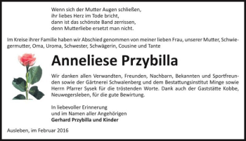Traueranzeige von Anneliese Przybilla  von Magdeburger Volksstimme