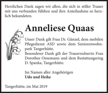 Traueranzeige von Anneliese Quaas  von Magdeburger Volksstimme