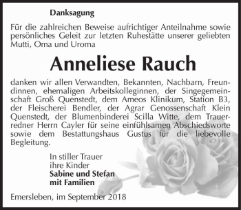 Traueranzeige von Anneliese Rauch  von Magdeburger Volksstimme