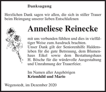 Traueranzeige von Anneliese Reinecke  von Magdeburger Volksstimme