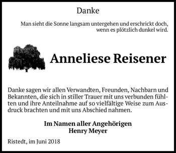 Traueranzeige von Anneliese Reisener  von Magdeburger Volksstimme