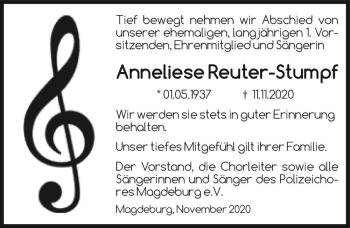 Traueranzeige von Anneliese Reuter-Stumpf  von Magdeburger Volksstimme