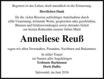 Traueranzeige von Anneliese Reuß  von Magdeburger Volksstimme