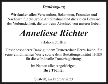 Traueranzeige von Anneliese Richter  von Magdeburger Volksstimme