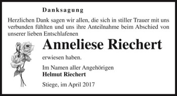 Traueranzeige von Anneliese Riechert  von Magdeburger Volksstimme