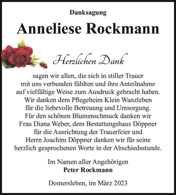 Traueranzeige von Anneliese Rockmann  von Magdeburger Volksstimme