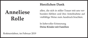 Traueranzeige von Anneliese Rolle  von Magdeburger Volksstimme