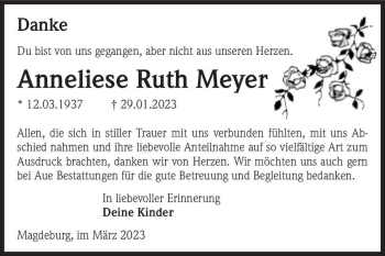 Traueranzeige von Anneliese Ruth Meyer  von Magdeburger Volksstimme
