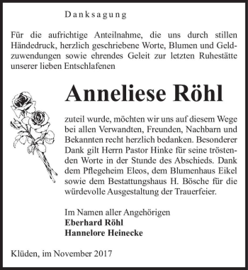 Traueranzeige von Anneliese Röhl  von Magdeburger Volksstimme