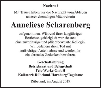 Traueranzeige von Anneliese Scharenberg  von Magdeburger Volksstimme