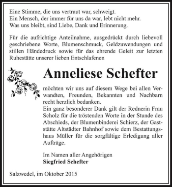 Traueranzeige von Anneliese Schefter  von Magdeburger Volksstimme