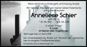 Traueranzeige von Anneliese Schier (geb. König)  von Magdeburger Volksstimme