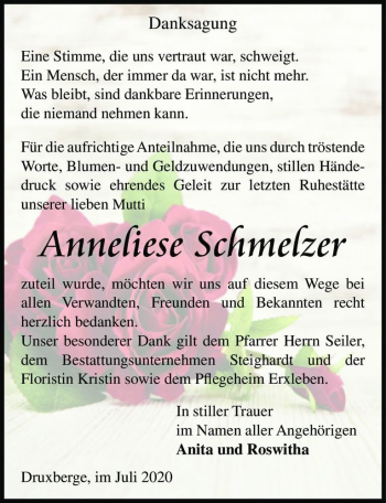 Traueranzeige von Anneliese Schmelzer  von Magdeburger Volksstimme