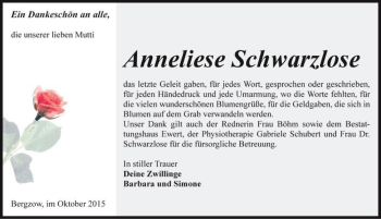 Traueranzeige von Anneliese Schwarzlose  von Magdeburger Volksstimme