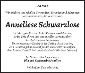 Traueranzeige von Anneliese Schwarzlose  von Magdeburger Volksstimme