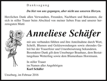 Traueranzeige von Anneliese Schäfer  von Magdeburger Volksstimme