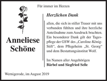 Traueranzeige von Anneliese Schöne  von Magdeburger Volksstimme