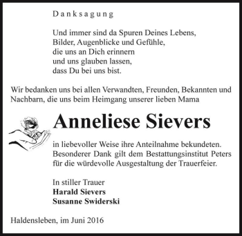 Traueranzeige von Anneliese Sievers  von Magdeburger Volksstimme