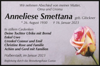 Traueranzeige von Anneliese Smettana (geb. Glöckner)  von Magdeburger Volksstimme