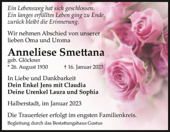 Traueranzeige von Anneliese Smettana (geb. Glöckner)  von Magdeburger Volksstimme