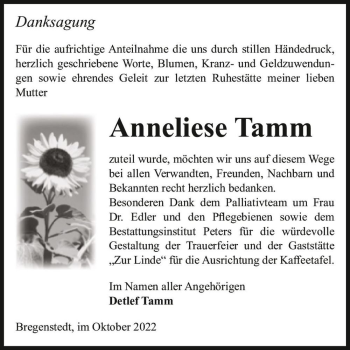 Traueranzeige von Anneliese Tamm  von Magdeburger Volksstimme