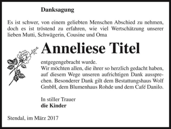 Traueranzeige von Anneliese Titel  von Magdeburger Volksstimme