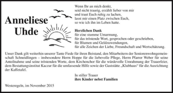 Traueranzeige von Anneliese Uhde  von Magdeburger Volksstimme