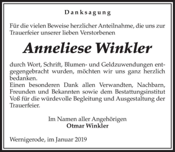 Traueranzeige von Anneliese Winkler  von Magdeburger Volksstimme